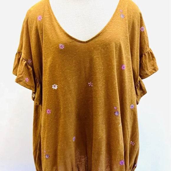 NWT SONOMA Women Short Sleeve Pull Over Elastic Waist Floral Blue Shirt Size 4X - Picture 1 of 11